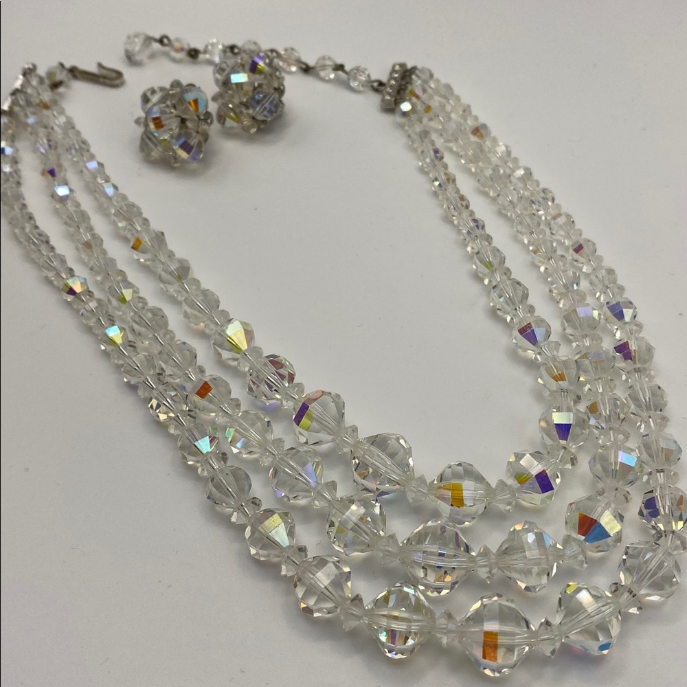 Vintage Laguna Crystal Aurora Borealis Necklace and Earring Set